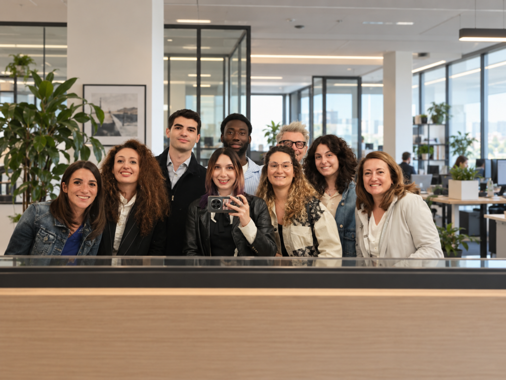 Modern Office Team Mirror Selfie